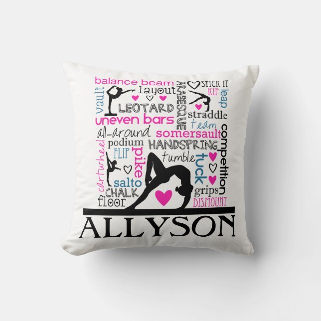 Coussin Mots de terminologie de gymnastique avec le (Recto)