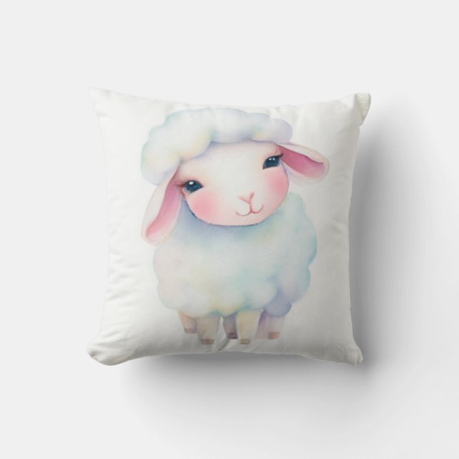 Coussin Mouflon mignon d'aquarelle douce (Recto)
