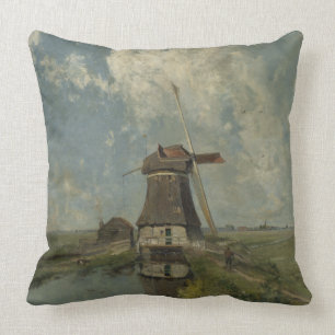 Coussin Moulin à vent hollandais sur la voie navigable de 