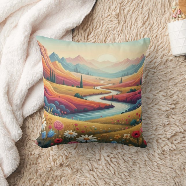 Coussin Mountain Dreamscape: Valley of Vibrant Bloom (Couverture)