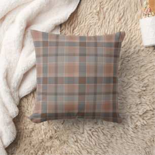Coussin Mousse au moka et carreaux gris