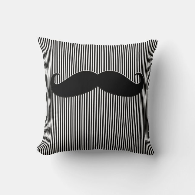 Coussin Moustache noire et carreau drôle de rayures (Recto)