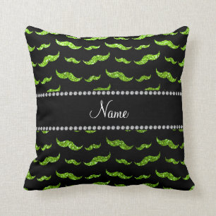 Coussin Moustaches vertes au néon nommées personnalisée