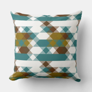 Coussin moutarde épicée, jade délavé, blanc et noix de mus