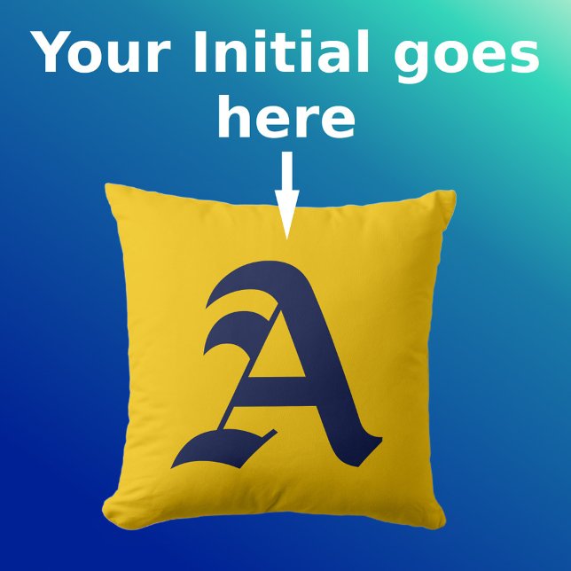 Coussin Moutarde Jaune Minimal Marine Bleu Premier Monogra (Front with Background)