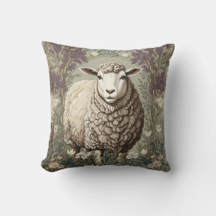 Coussin Moutons Élégants Fond de Fleur de Lavande