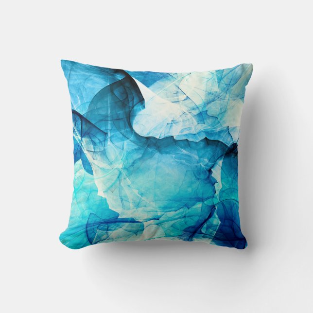 Coussin mouvement bleu Abstrait : composition fractale. (Recto)