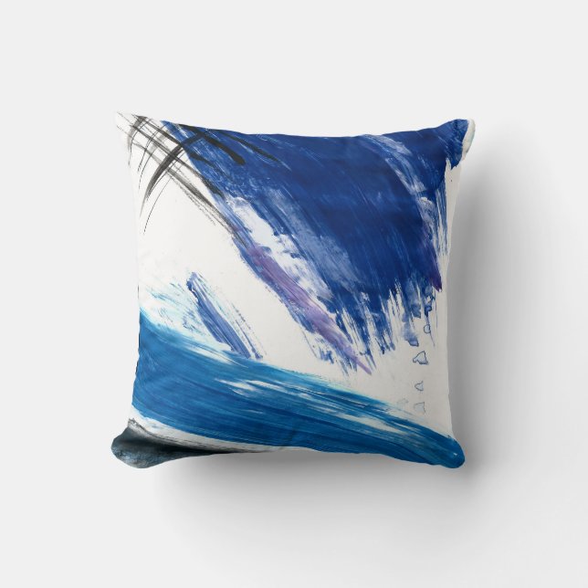 Coussin Moyens mixtes aquarelle bleu abstrait artistique (Recto)