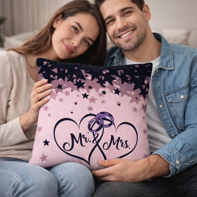 Coussin Mr and Mrs Wedding Throw Pillow with Star Backgrou (Créateur téléchargé)
