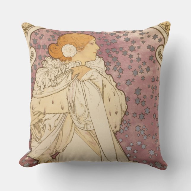 Coussin Mucha Art nouveau femme beauté (Recto)