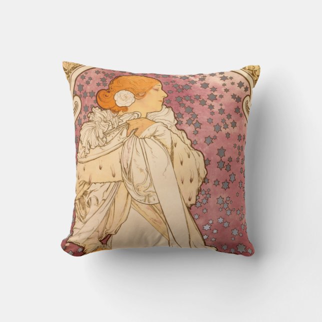Coussin Mucha Art nouveau femme beauté (Recto)