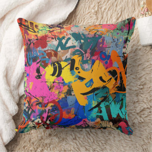 Coussin Murale de rue avec coulures superposées et couleur