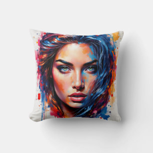 Coussin Muse Chromatique - Portrait De Splash Néon