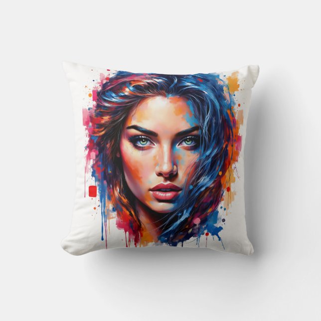 Coussin Muse Chromatique - Portrait De Splash Néon (Recto)