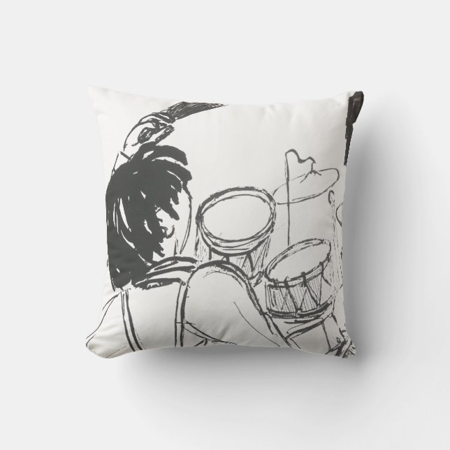 Coussin Musicien moderne noir blanc aquarelle (Recto)