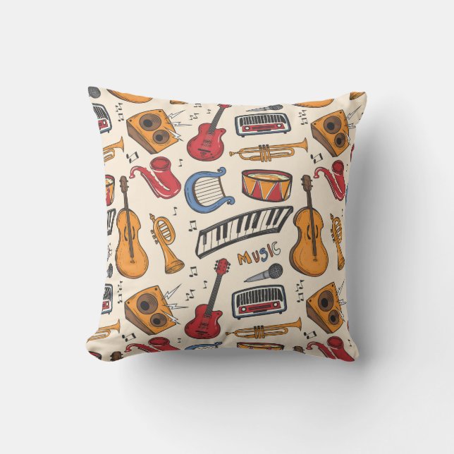 Coussin Musique cool Thématique Piano Drums Guitare Violon (Recto)