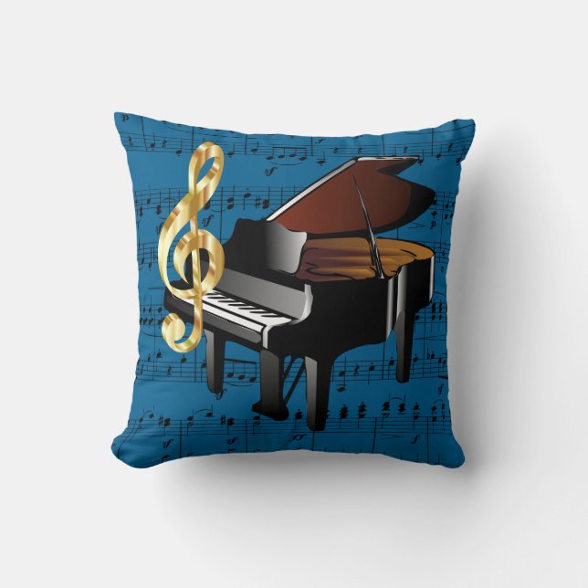 Coussin Musique de feuille bleue de clef triple d'or de (Recto)