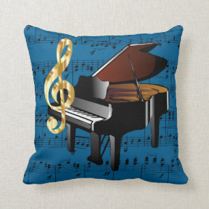 Coussin Musique de feuille bleue de clef triple d'or de