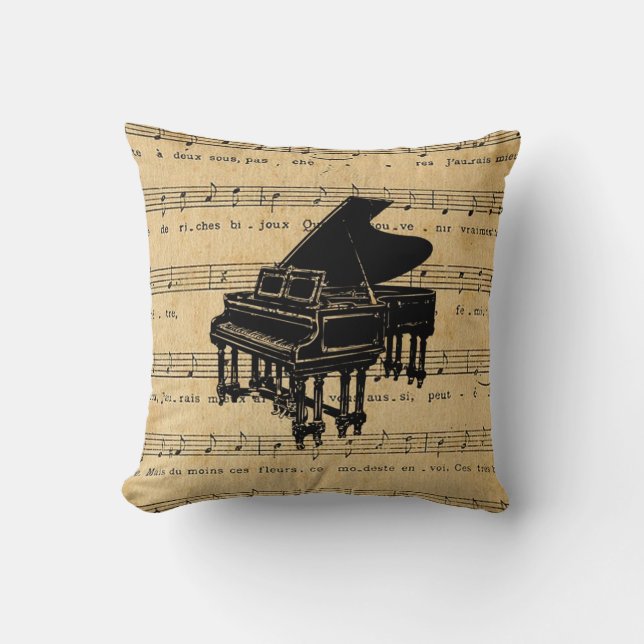 Coussin Musique de feuille française d'antiquité de piano (Recto)