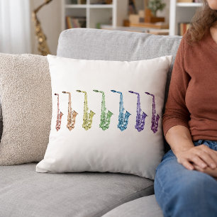 Coussin Musique de saxophones arc-en-ciel