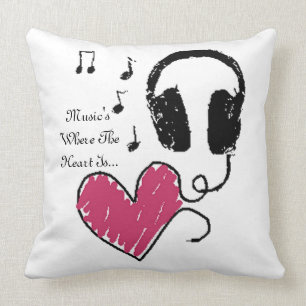 Coussin Musique où le coeur est carreau d'écouteurs