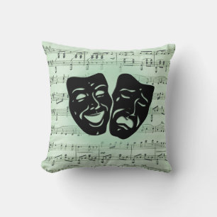 Coussin Musique verte et masques grecs de théâtre