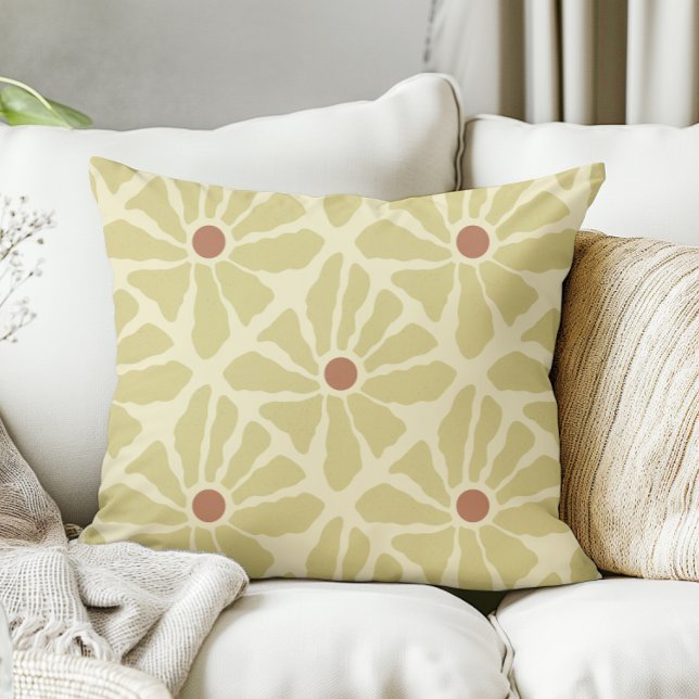 Coussin Mustard Jaune Funky Boho Fleurs Dessinées À La Mai (Créateur téléchargé)