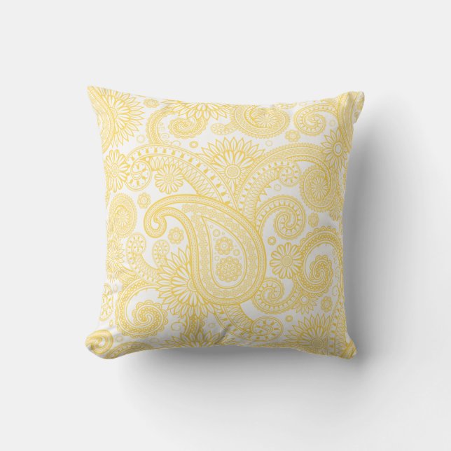 Coussin Mustard Paisley Floral Swirl (Recto)