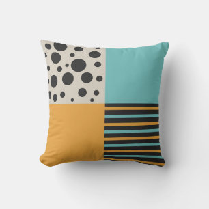 Coussin Mustard Turquoise Gris cercle bande géométrique ré
