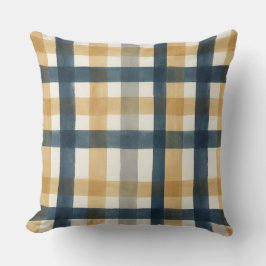 Coussin Muted creamy watercolor brush plaid pattern