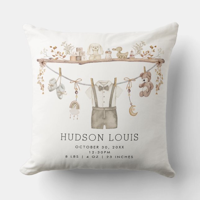 Coussin Muted Neutral Boho Baby Boy Nursery Statistiques d (Recto)