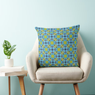 Coussin MVB Geo Sky Blue avec une touche de design jaune
