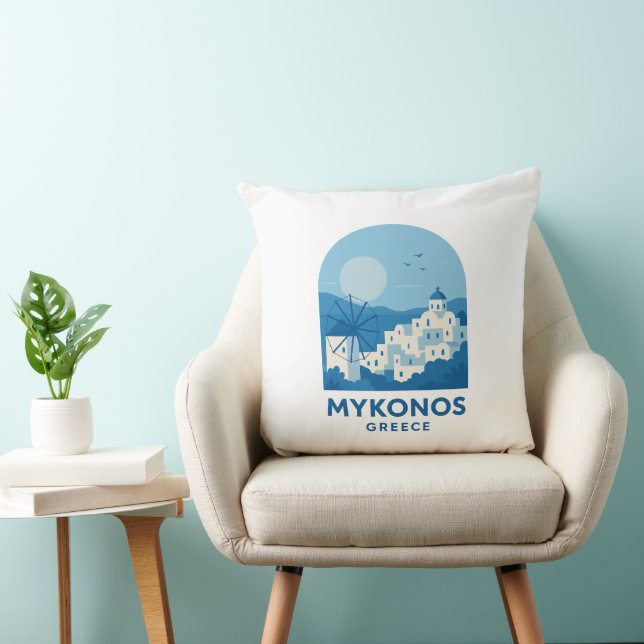 Coussin Mykonos Greece Blue Minimalist Travel Art  (Chaise)