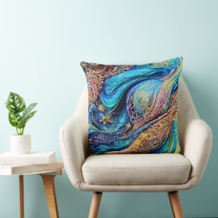 Coussin Mystérieuse Ondes Bleues Flèches Oeil Caché Abstra