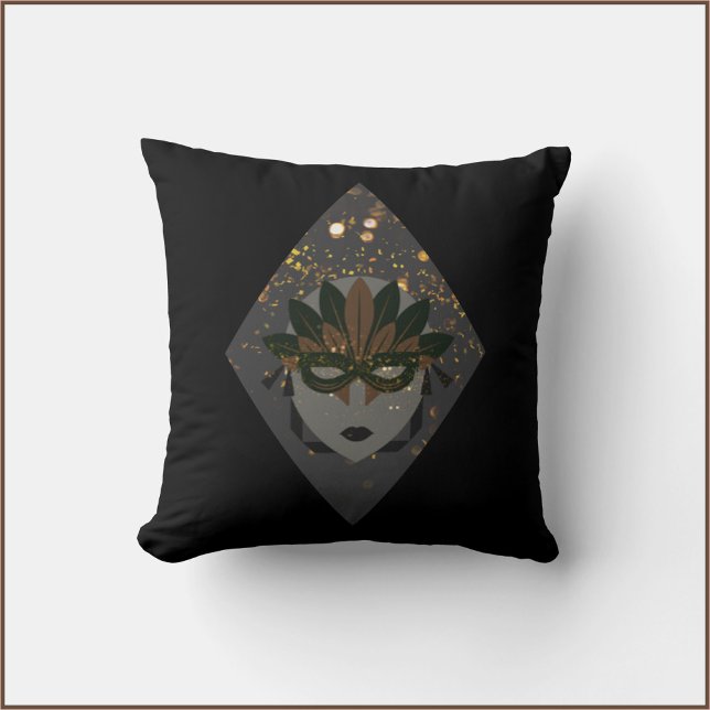 Coussin Mystérieux Masque de bronze et de Parties scintill (Bookmark my store! https://www.zazzle.com/store/capricepetit)