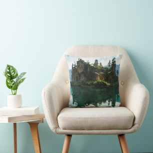 Coussin Mysterious Island and Monastery Art