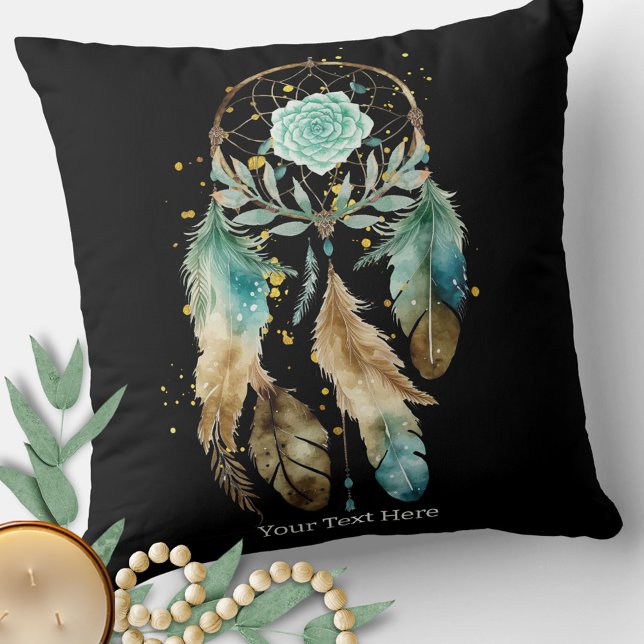 Coussin Mystic Dreamcatcher Spirituel Métaphysique Yoga (Watercolor Dreamcatcher Pillow in Black)