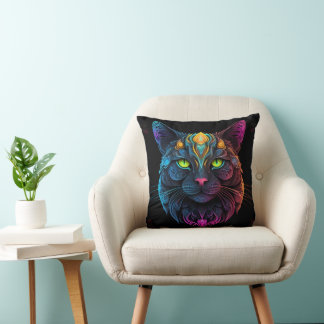 Coussin Mystic Neon Mandala Chat Psychedelic Feline Imagin