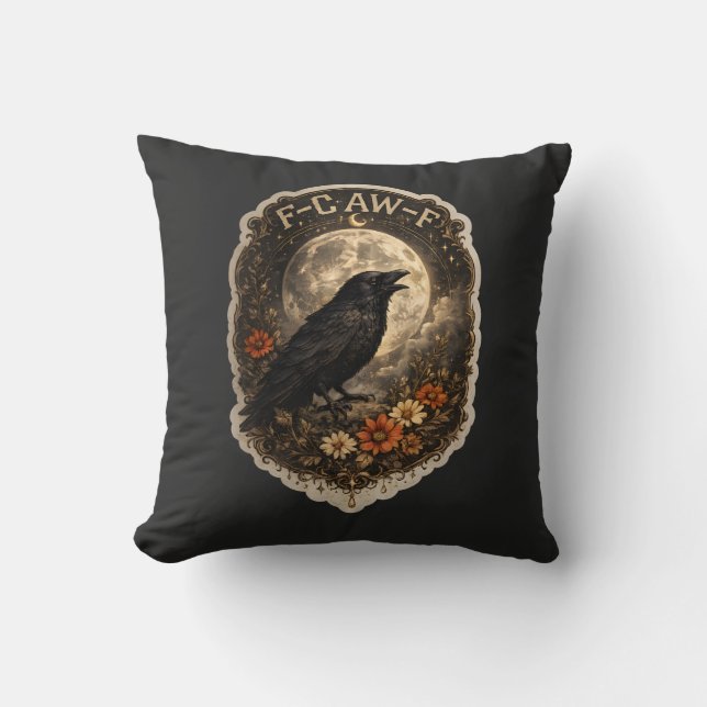 Coussin Mystic Raven Under Moon Dark Celestial Aesthetic (Recto)
