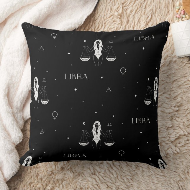 Coussin Mystical Libra Zodiac Pattern in Black and White (Couverture)