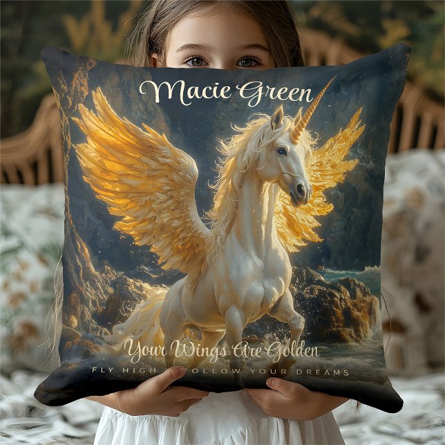 Coussin Mythique Golden Winged Pegasus Ocean Imaginaire Ho (Créateur téléchargé)