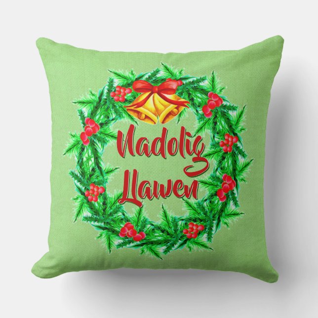 Coussin Nadolig Llawen Welsh Joyeux Noël (Recto)
