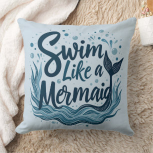 Coussin Nager comme une sirène Whimsical Ocean Cote Art