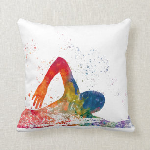 Coussin nageur à l'aquarelle