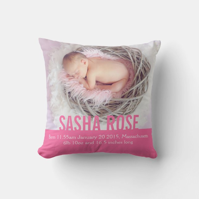 Coussin Naissance nouveau-né cadeau rose détails de naissa (Recto)