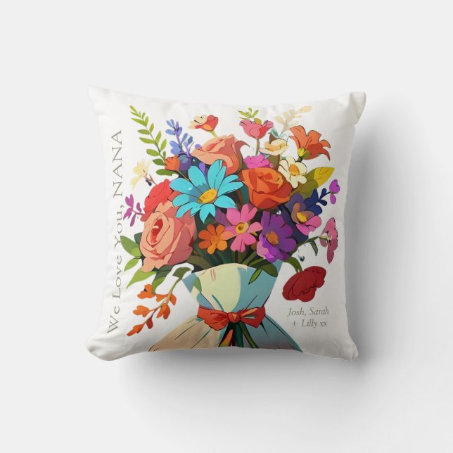 Coussin NANA Custom Vibrant Floral Photo Fête des mères (Recto)