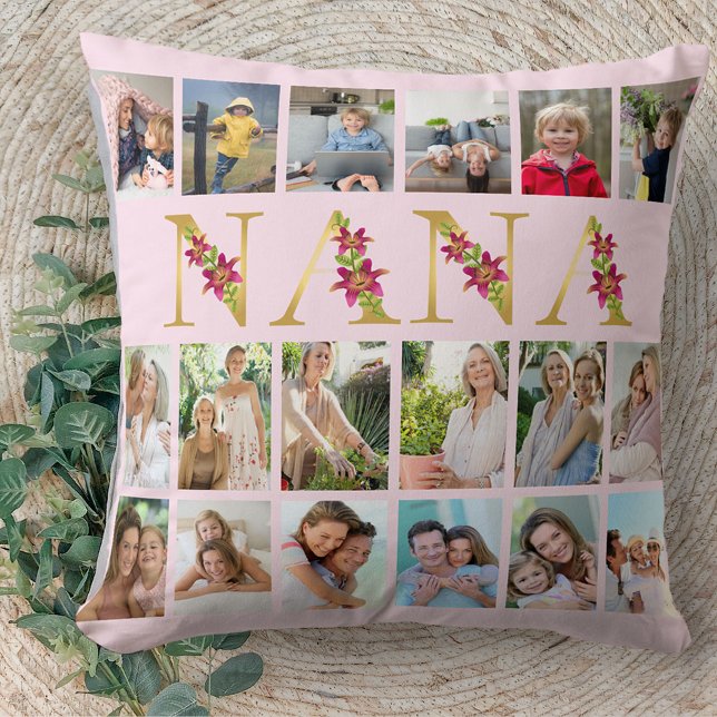 Coussin Nana Floral Letters 18 Vertical Photo Collage rose (Créateur téléchargé)