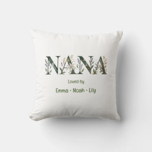 Coussin Nana Personnalisé Noms des Enfants Lettre Florale