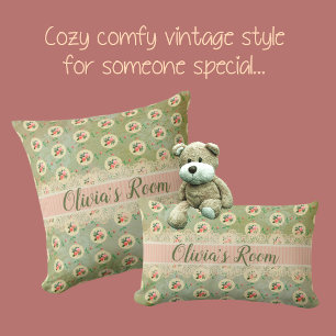 Coussin Nappe dentelle personnalisée rose vintage vert dam