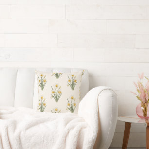 Coussin Narcisse, fleur de naissance de décembre, illustra